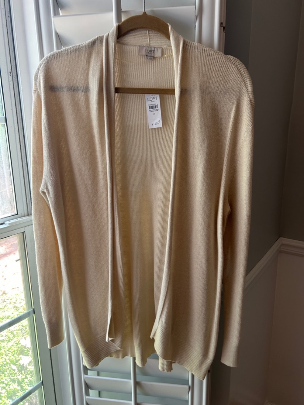 LOFT Cream Open-Front Lightweight Cardigan